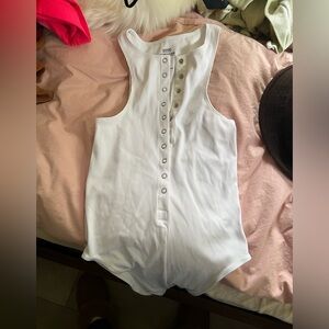 Good American white bodysuit with button details